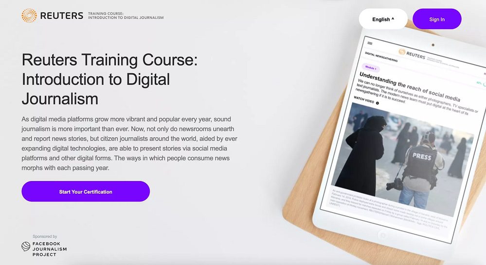 Reuters launches the Reuters Digital Journalism Course, in partnership with the Facebook Journalism Project