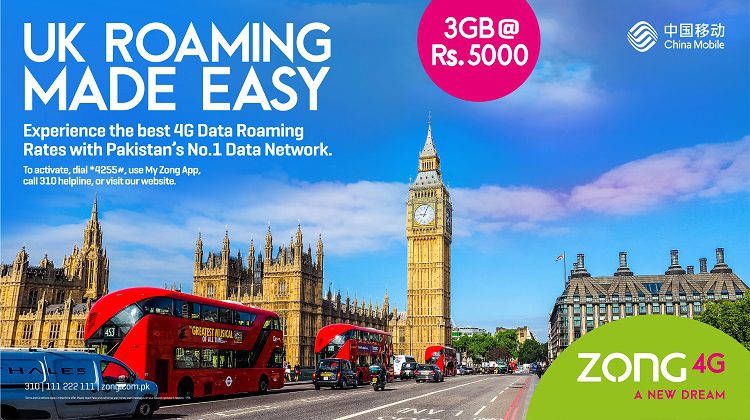 Zong 4G offers unbeatable Prepaid data roaming while travelling to United Kingdom